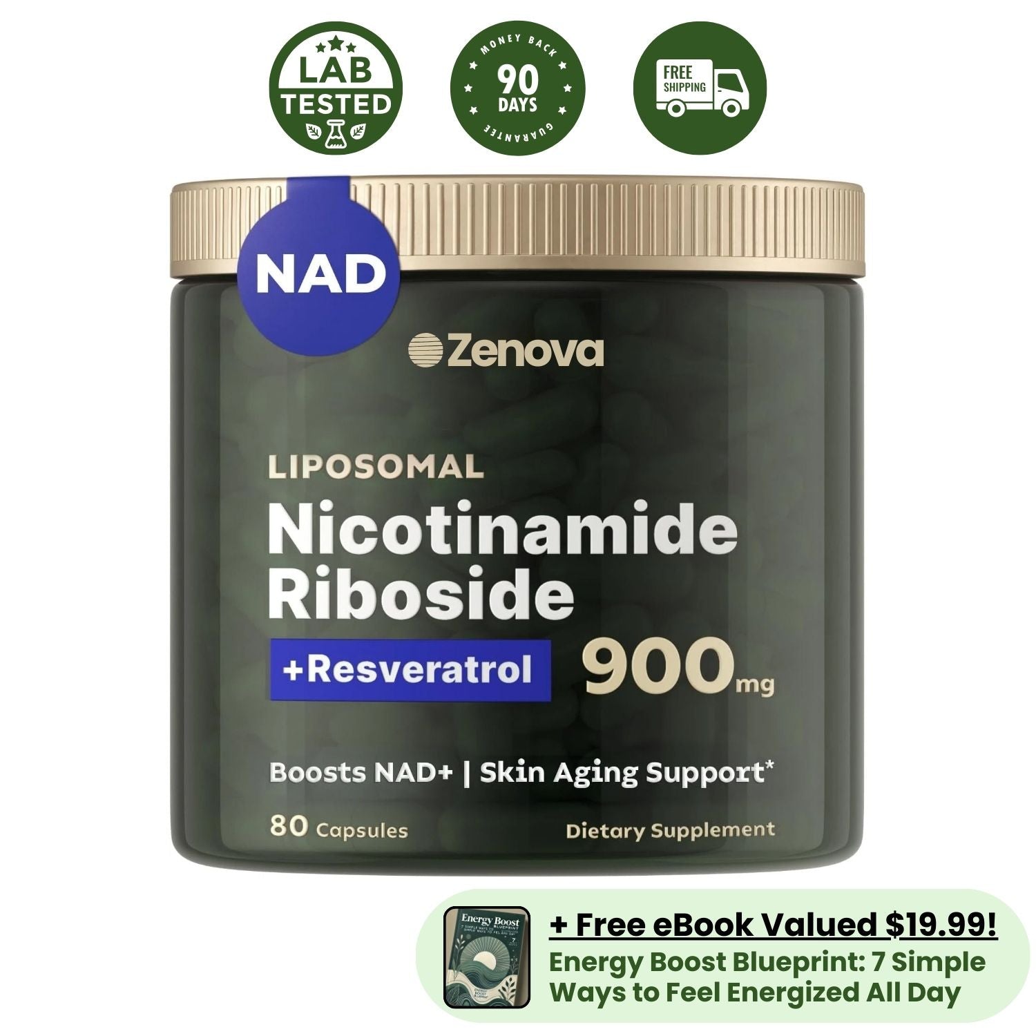 NAD+ Supplement for Skin Aging Support, Energy, and Focus